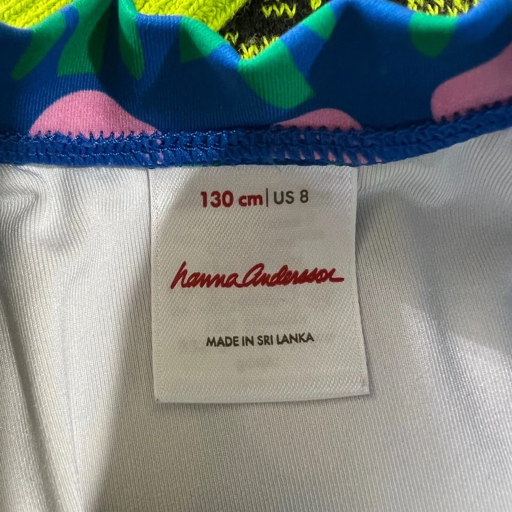 Hanna Andersson Girls Blue Pink Tulip Long Sleeve Rash Guard Swimsuit Size 8 130